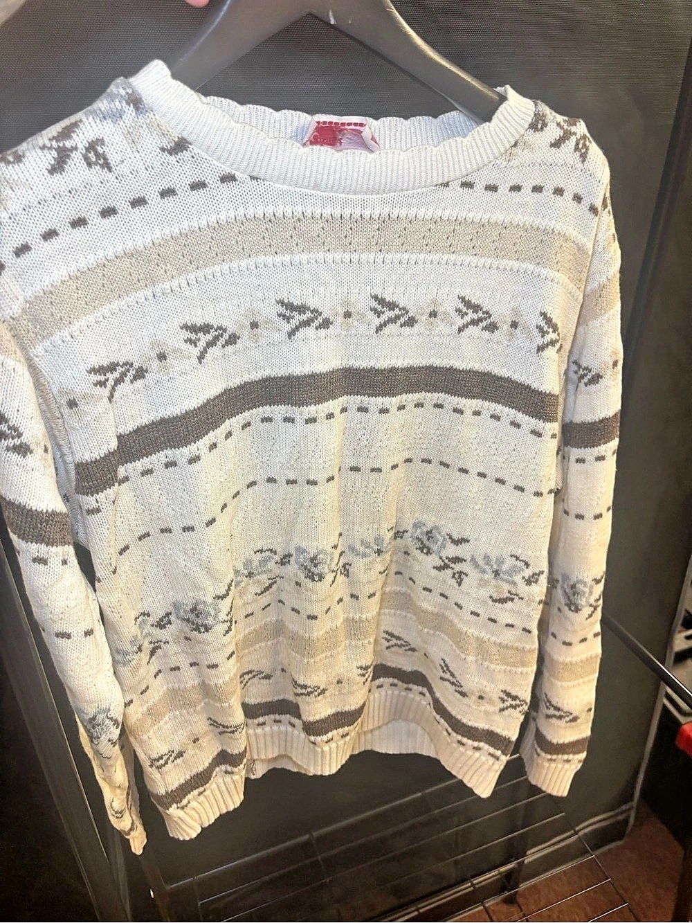 Geometric Crewneck Sweater in Cream & Gray